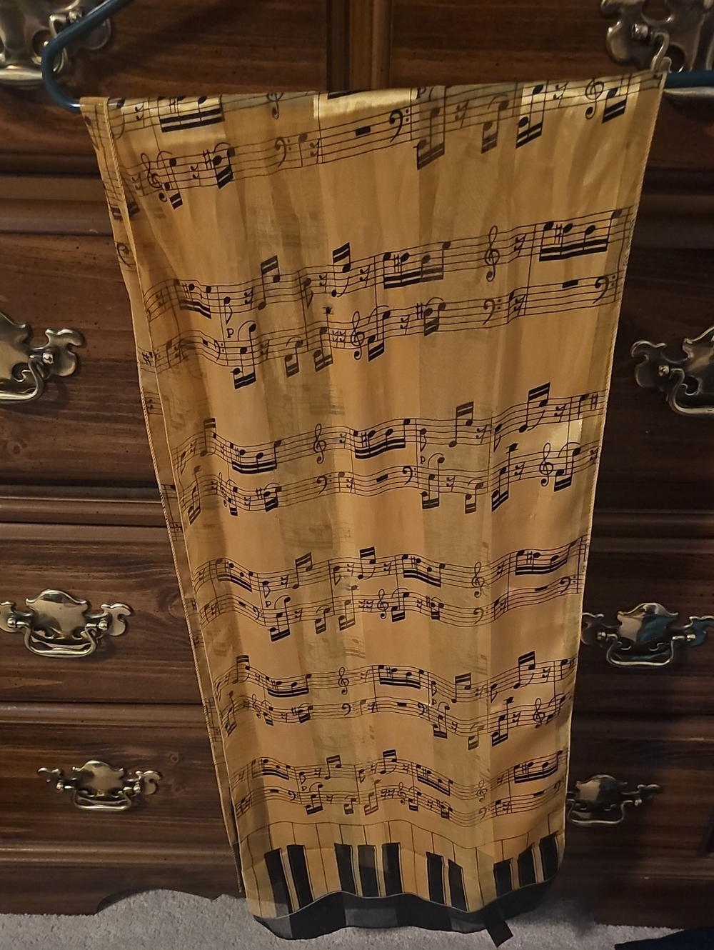 Musical Notes Scarf with Piano Key Border - Gold and Black